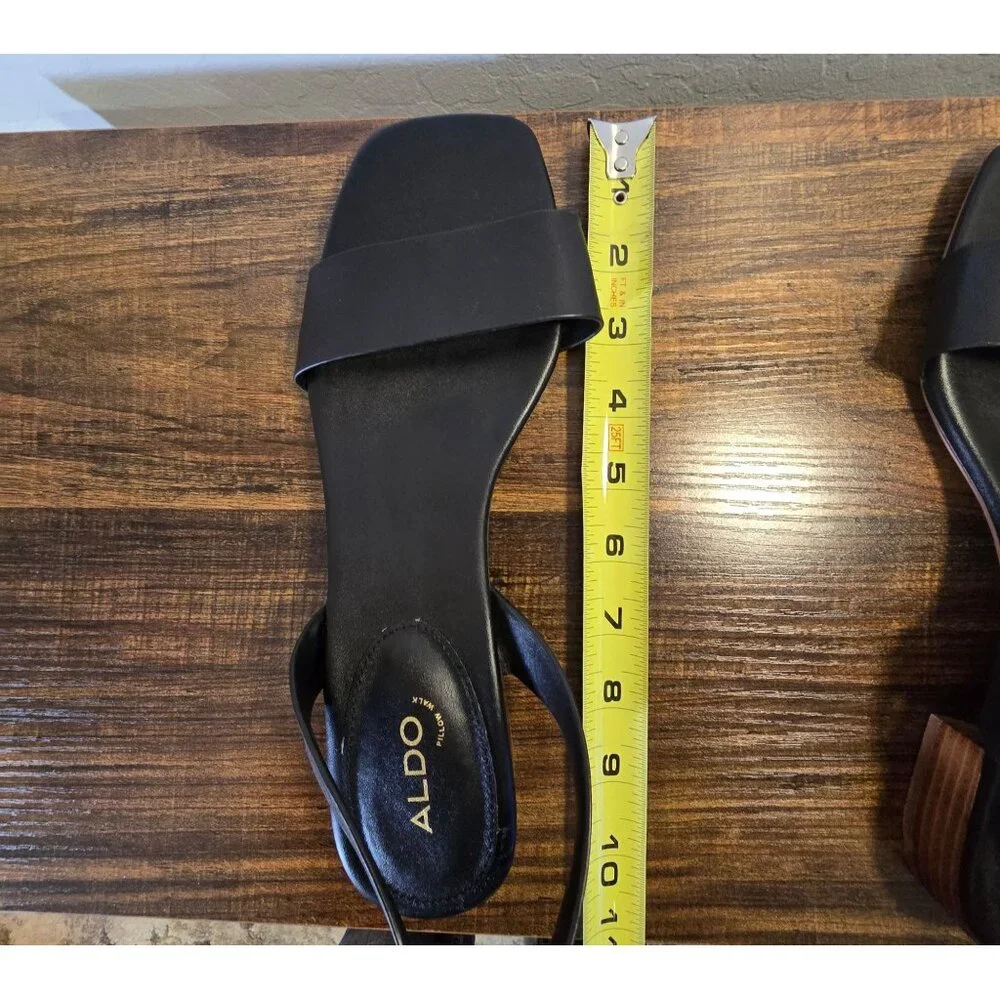 Aldo Dorenna Black Leather Square Toe Sandals With Low Block Heel Size 8.5-9 - Picture 10 of 12